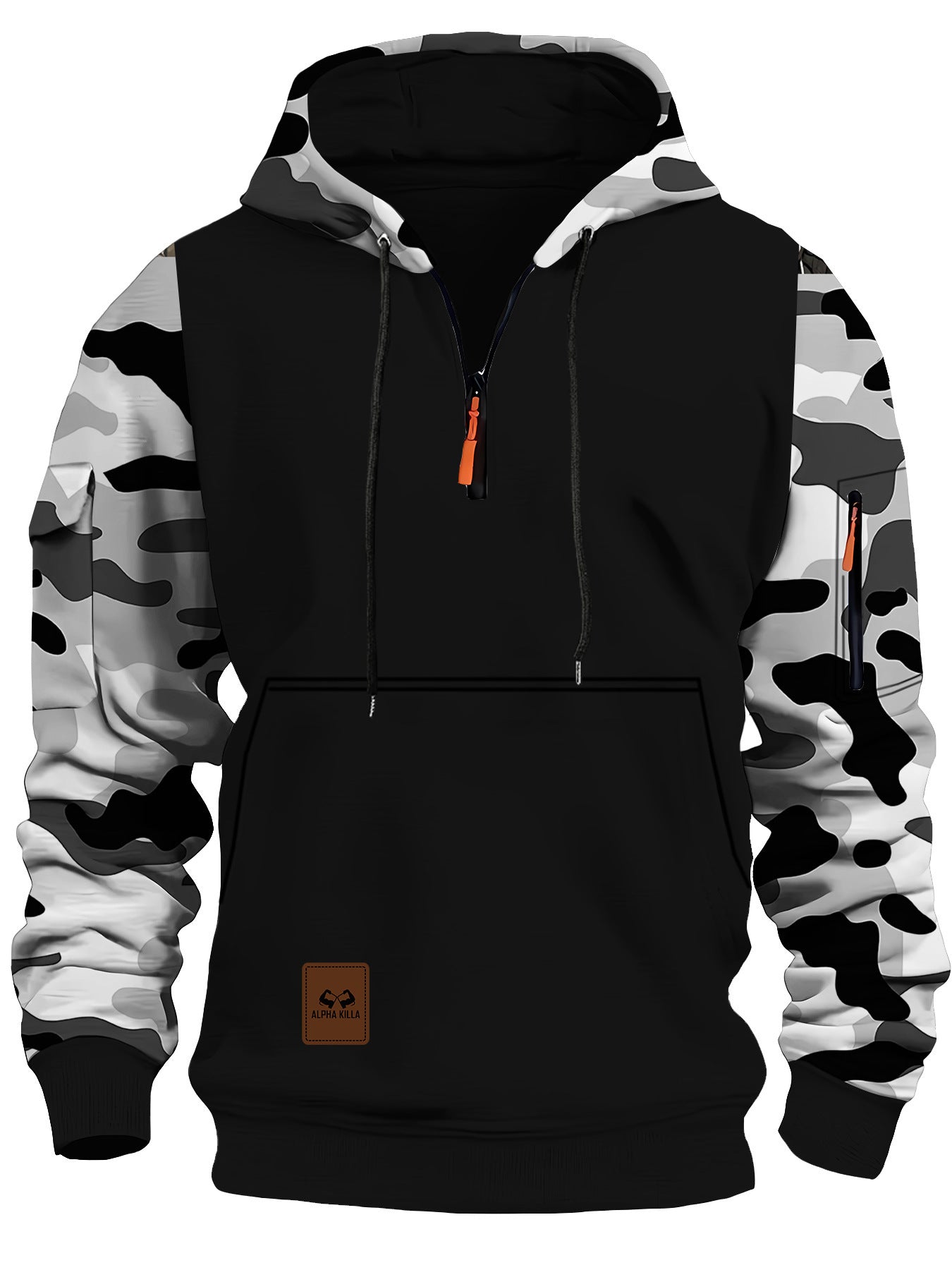 KZZ Stitching Hooded Men's Fashion Camouflage American Vintage Zipper Sweater