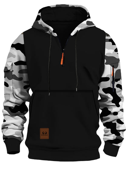 KZZ Stitching Hooded Men's Fashion Camouflage American Vintage Zipper Sweater