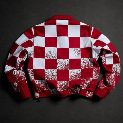 KZZ Men's red and white checkered bomber jacket
