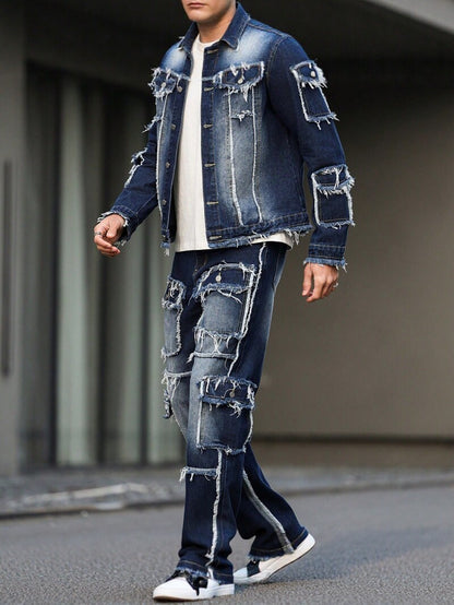 KZZ Men's two-piece denim outfit set