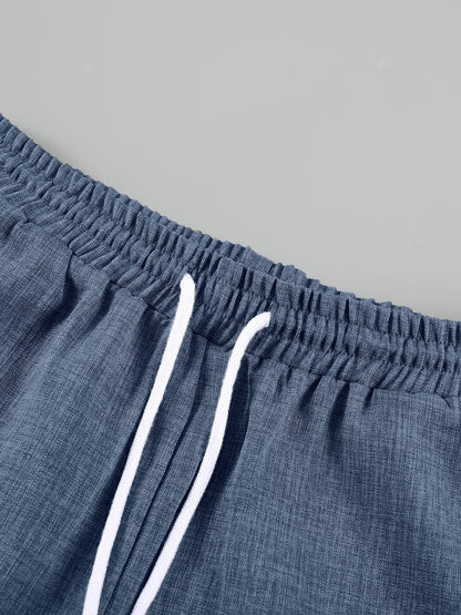 KZZ Men's Linen-Blend Two-Piece Loungewear Set