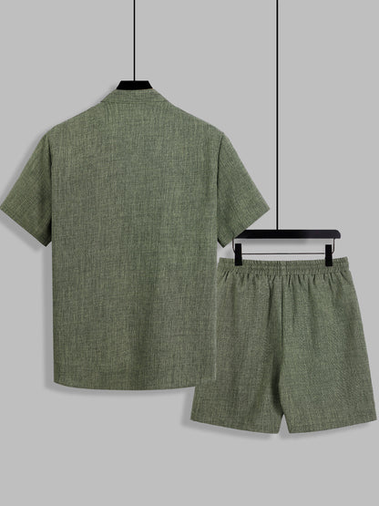 KZZ Men's Linen-Blend Two-Piece Loungewear Set