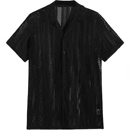 KZZ Men's Semi-Sheer Short-Sleeve Shirt