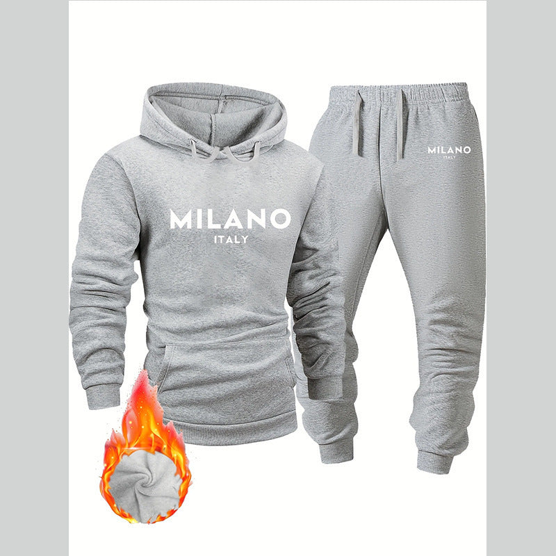 KZZ Men's Printed Hoodie and Drawstring Sweatpants Set, Menswear