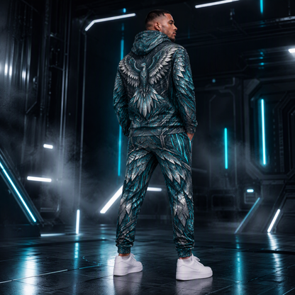 KZZ Men's Cool Printed Hoodie Tracksuit Two-Piece Street Style Sportswear
