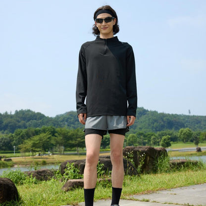 KZZ Men's Solid Half Zip Thumb Hole Design Sports Tee