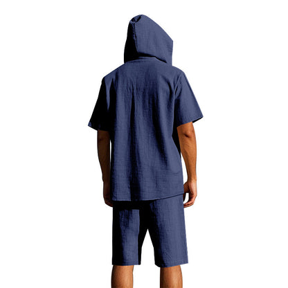 KZZ Men's Linen Hooded Two-Piece Set