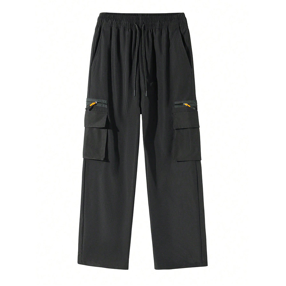 KZZ Men's Solid-Color Cargo Pants with Flap Pockets
