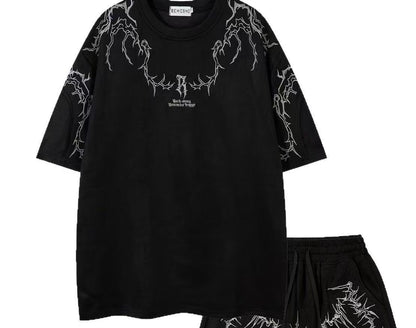 KZZ Men's Embroidery Short Sleeve Tee & Shorts Two-piece Set