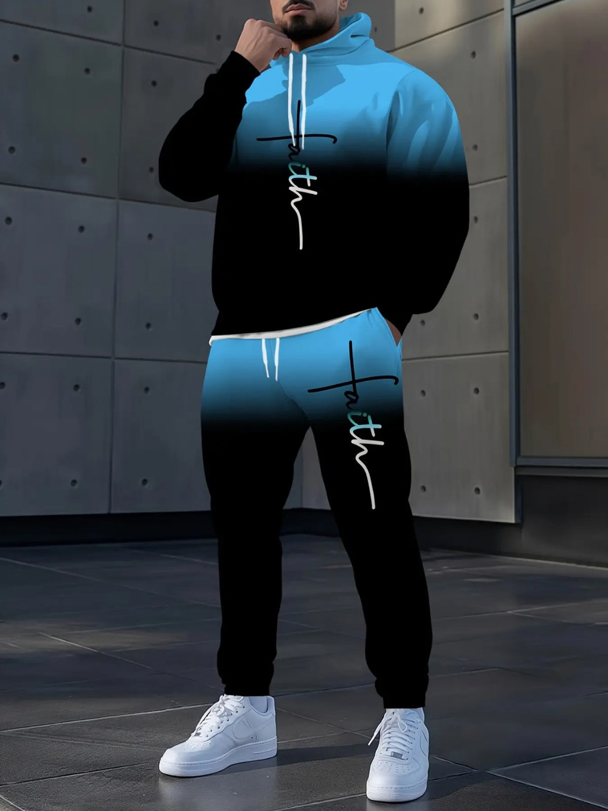 KZZ Men's Suit with 3D Print and Hood