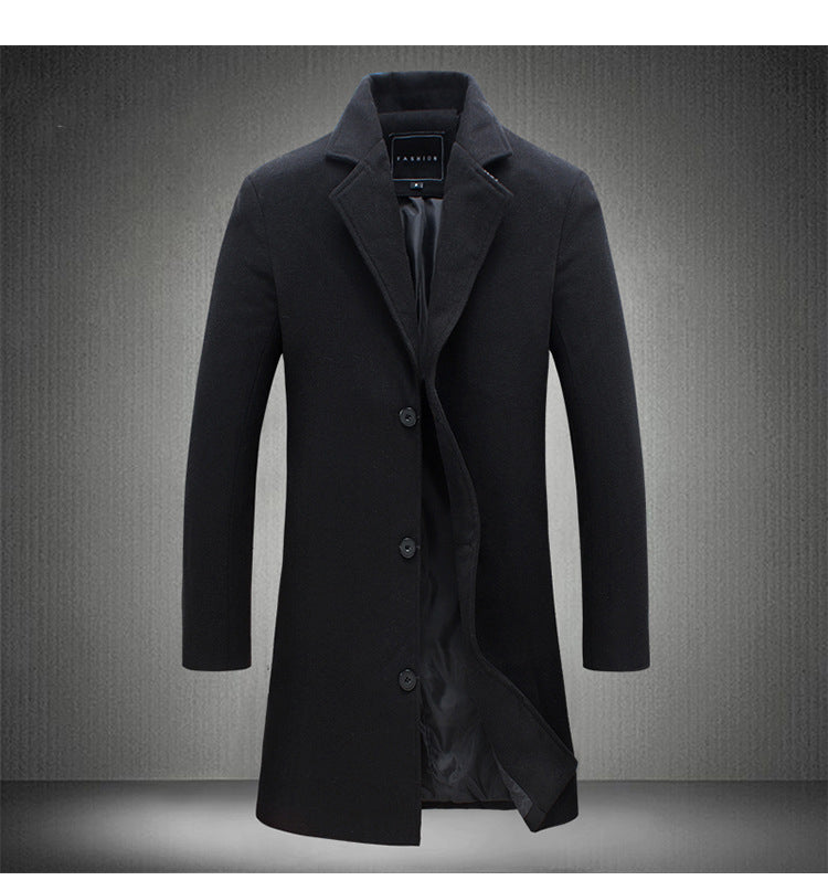 KZZ Men's Solid Button Front Lapel Neck Midi Coat Wear