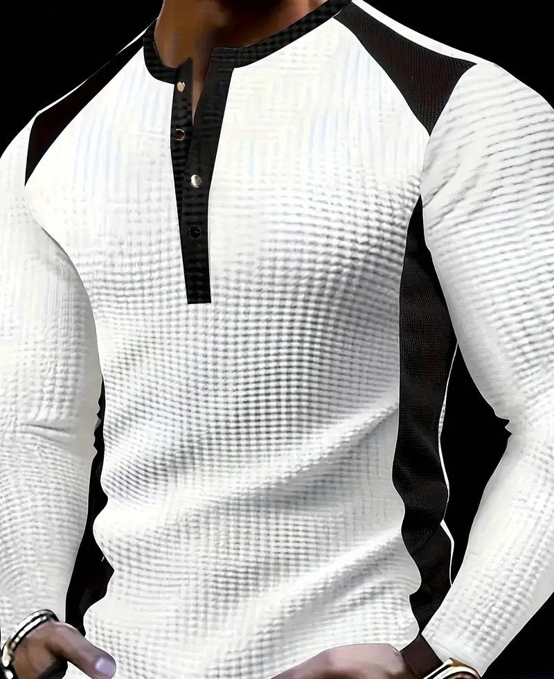 KZZ Men's Patchwork Henry Shirt