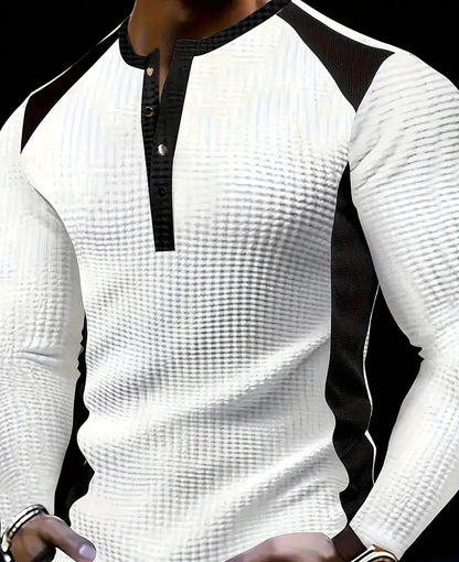 KZZ Men's Patchwork Henry Shirt