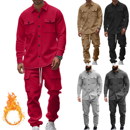 KZZ Men's Fleece Lined Workwear Set Loose Fit Warm Two-Piece