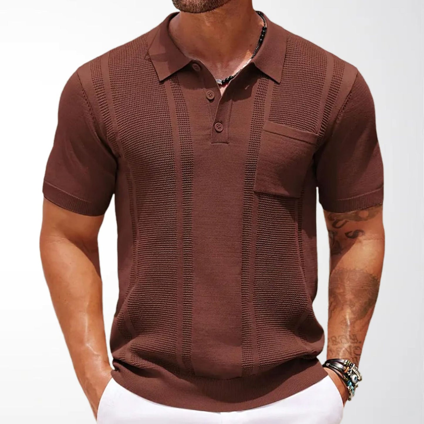 KZZ Men's High-Stretch Acrylic-Cotton Knit Polo Shirt