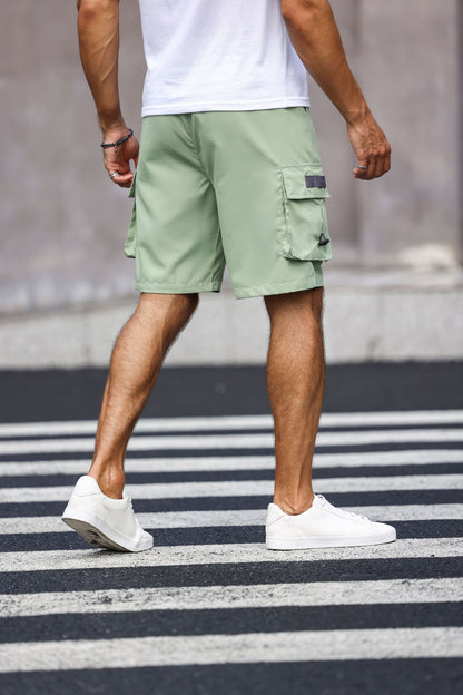 KZZ Men's Solid-Color Cargo Shorts with Flap Pockets
