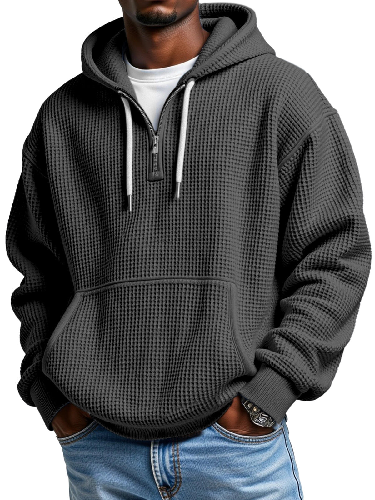 KZZ Men's waffle knit half-zip hoodie