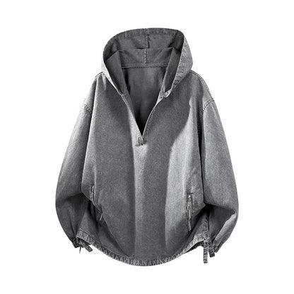 KZZ Men's Washed Half-Zip Hooded Sweatshirt