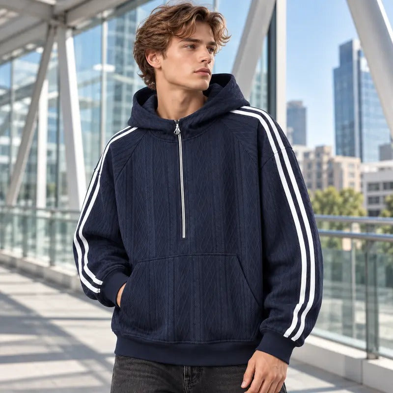 KZZ Men's cable knit half-zip loose hoodie