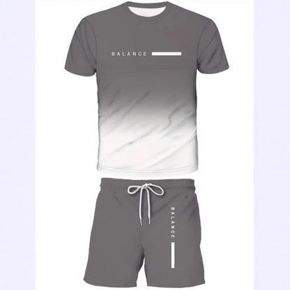 KZZ Men's Gradient Short-Sleeve Gym Set