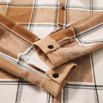 KZZ Men's Plaid Fleece Lined Shirt Jacket Colorblock Pattern