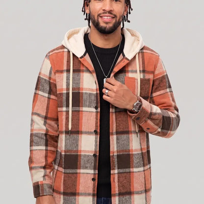 KZZ Men's plaid drawstring hooded sweatshirt