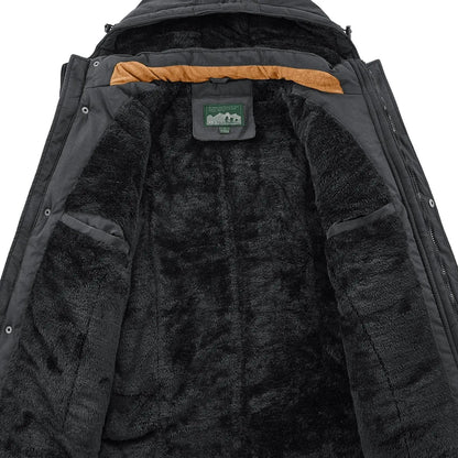 KZZ Men's winter fleece-lined hooded windbreaker