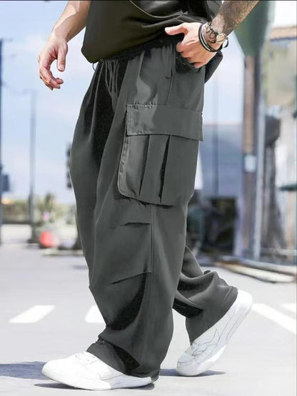 KZZ Loose Lightweight style Sports Pants Men Trousers Large pocket cargo casual trousers