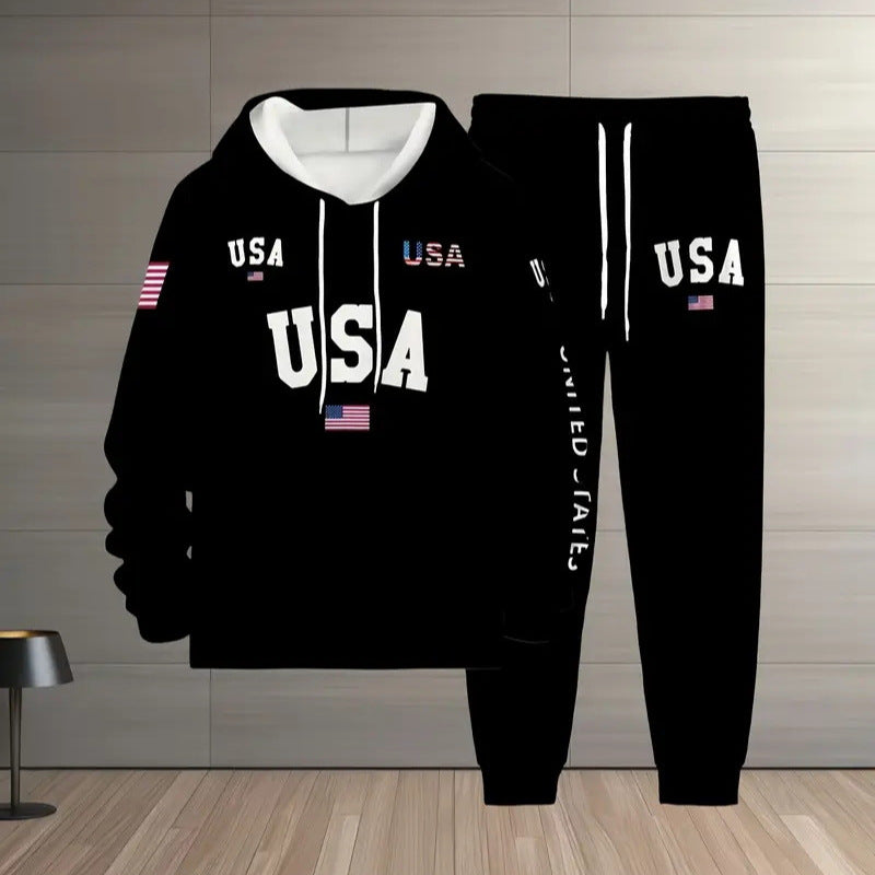 KZZ Men's Letter Print Hoodie Set