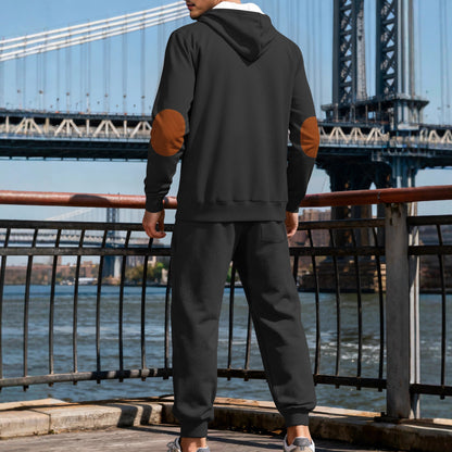 KZZ Men's casual fashion suit knitted jacquard sweatshirt and pants two-piece set