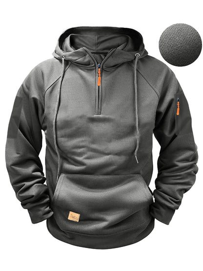 KZZ Men's Regular Fit Patched Pocket Drawstring Hoodie