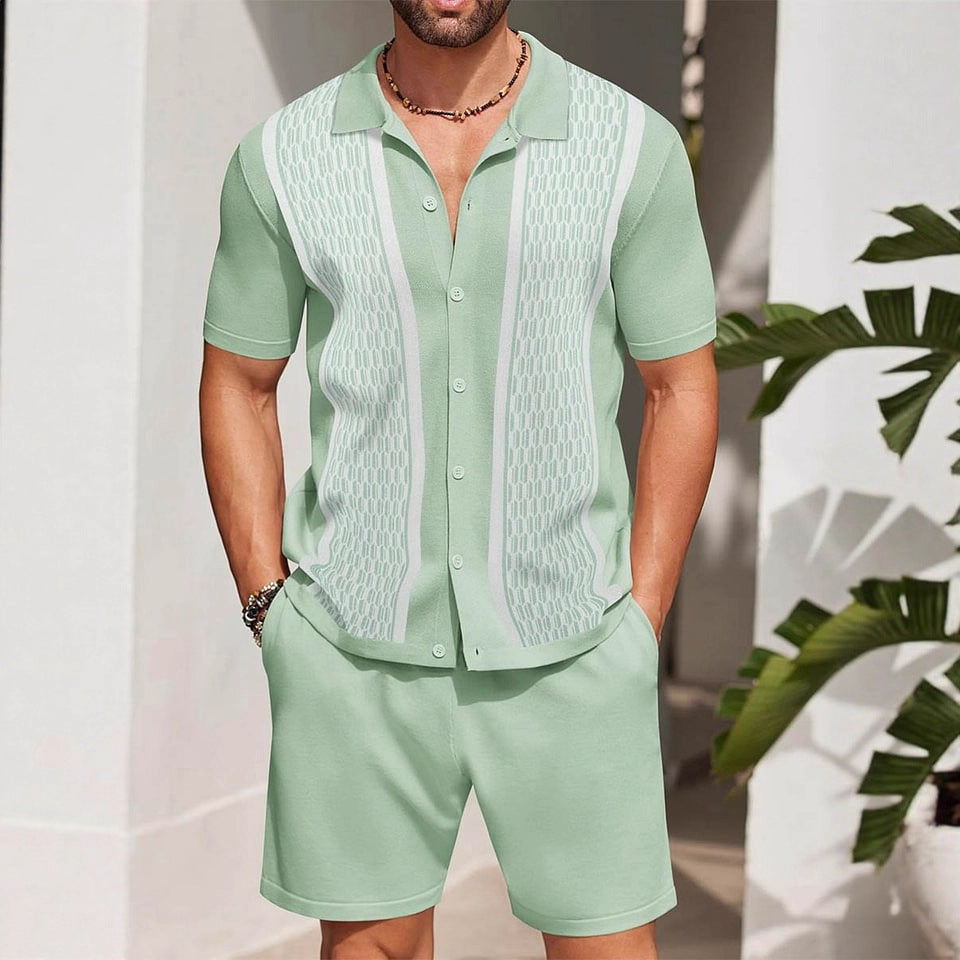 KZZ Men's Casual Loose Short-Sleeve Shirt Two-Piece Set