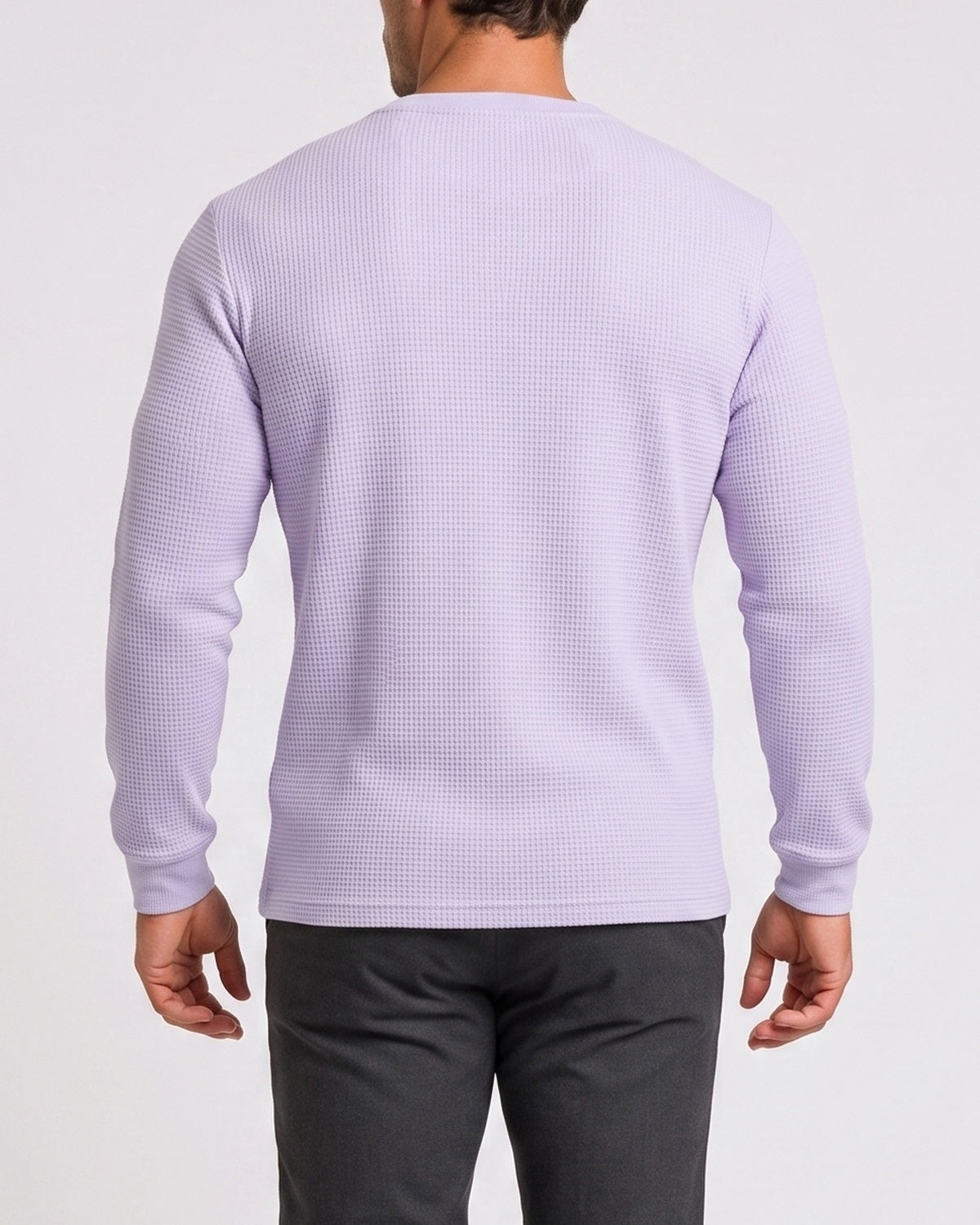 KZZ Men's Minimalist Waffle-Knit Long-Sleeve T-Shirt
