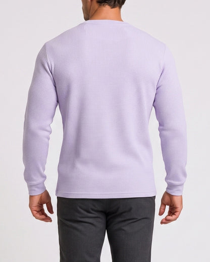 KZZ Men's Minimalist Waffle-Knit Long-Sleeve T-Shirt