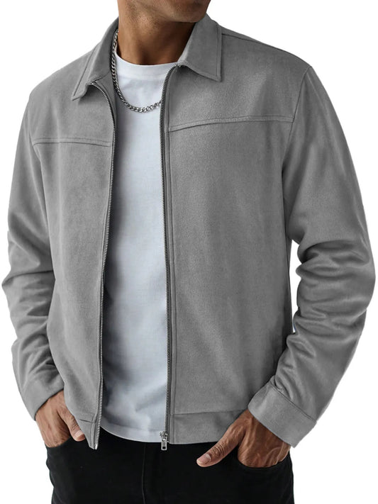 KZZ  Men's Suede Casual Versatile Long-Sleeved Jacket with Pockets