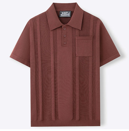 KZZ Men's High-Stretch Acrylic-Cotton Knit Polo Shirt
