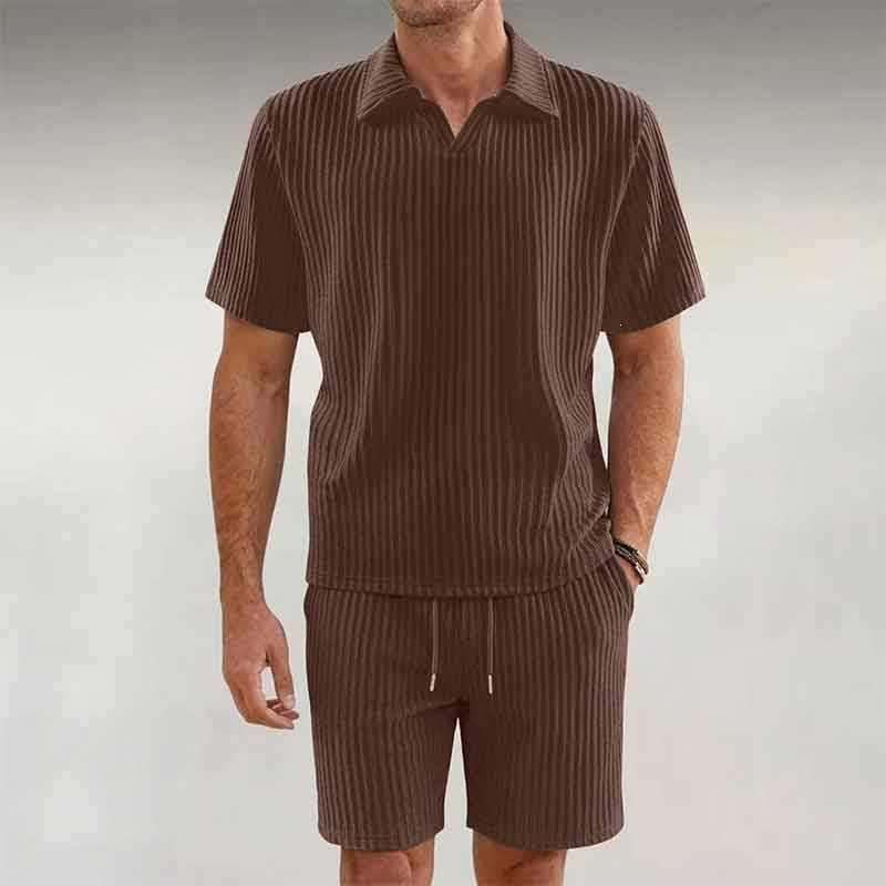 KZZ Short-Sleeve V-Neck Polo Top and Shorts Set