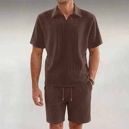 KZZ Short-Sleeve V-Neck Polo Top and Shorts Set