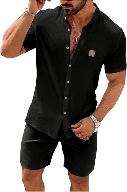KZZ Plus Size Solid Color Short-Sleeve Button-Up Shirt