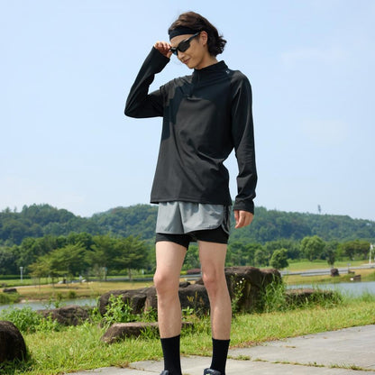 KZZ Men's Solid Half Zip Thumb Hole Design Sports Tee