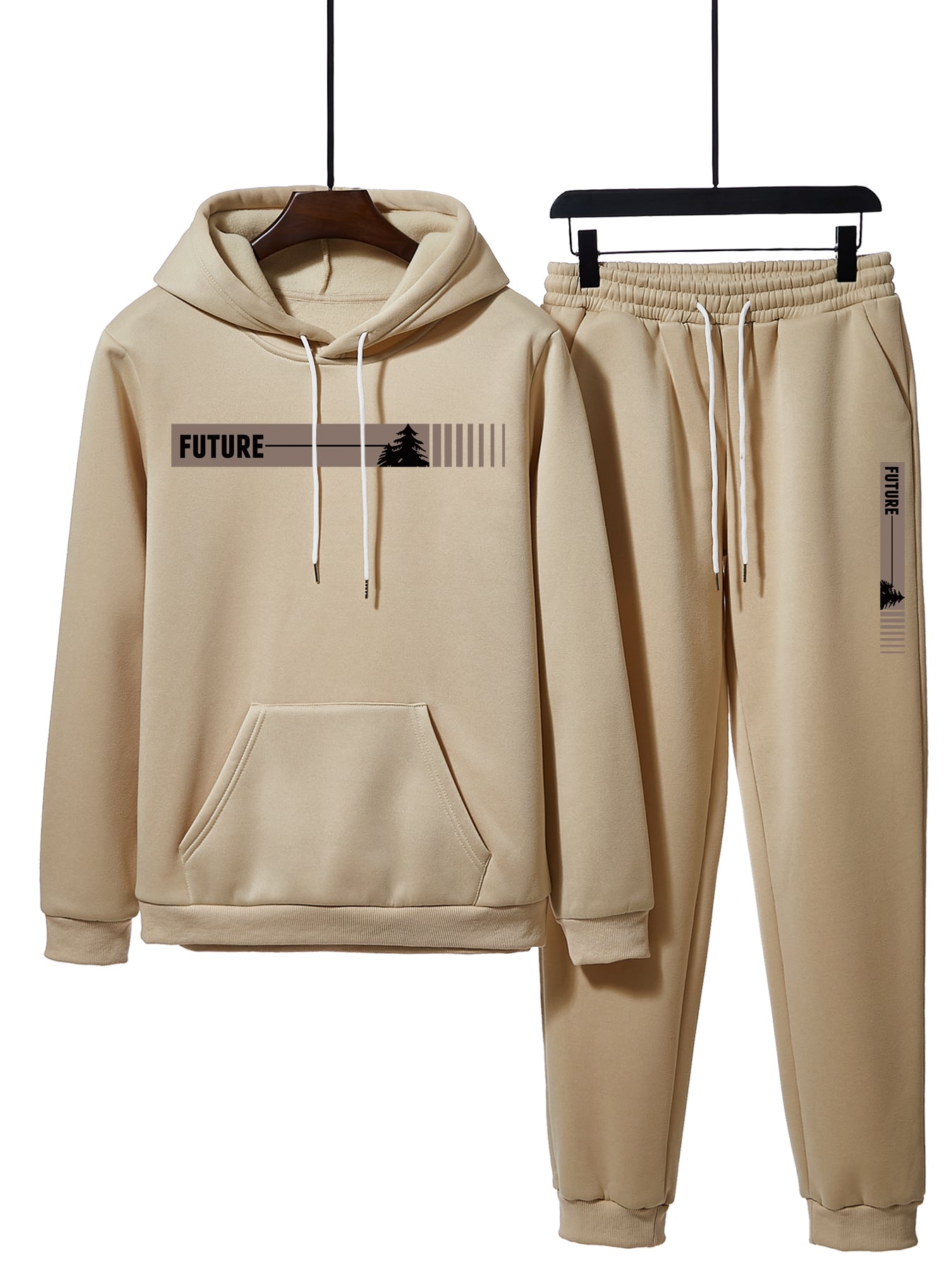 KZZ Two-piece Set Men's Tree Graphic Hoodie & Drawstring Waist Sweatpants