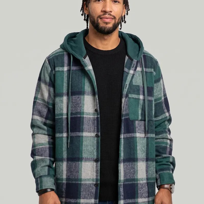 KZZ Men's plaid drawstring hooded sweatshirt
