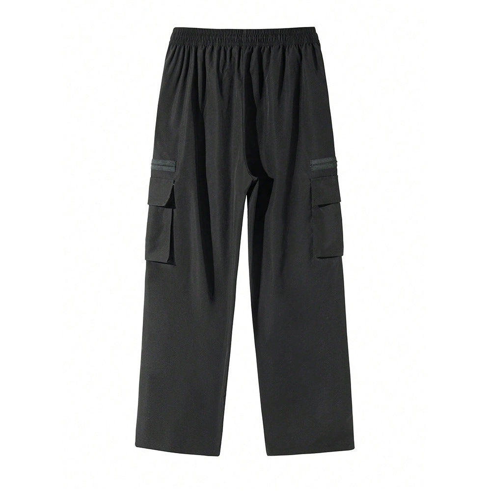 KZZ Men's Solid-Color Cargo Pants with Flap Pockets