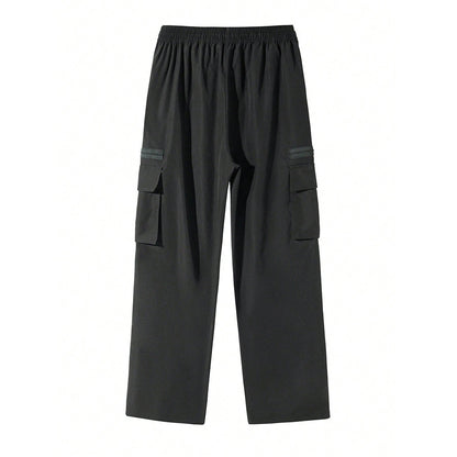 KZZ Men's Solid-Color Cargo Pants with Flap Pockets