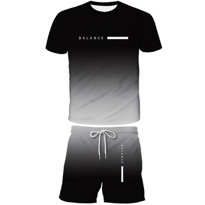 KZZ Men's Gradient Short-Sleeve Gym Set