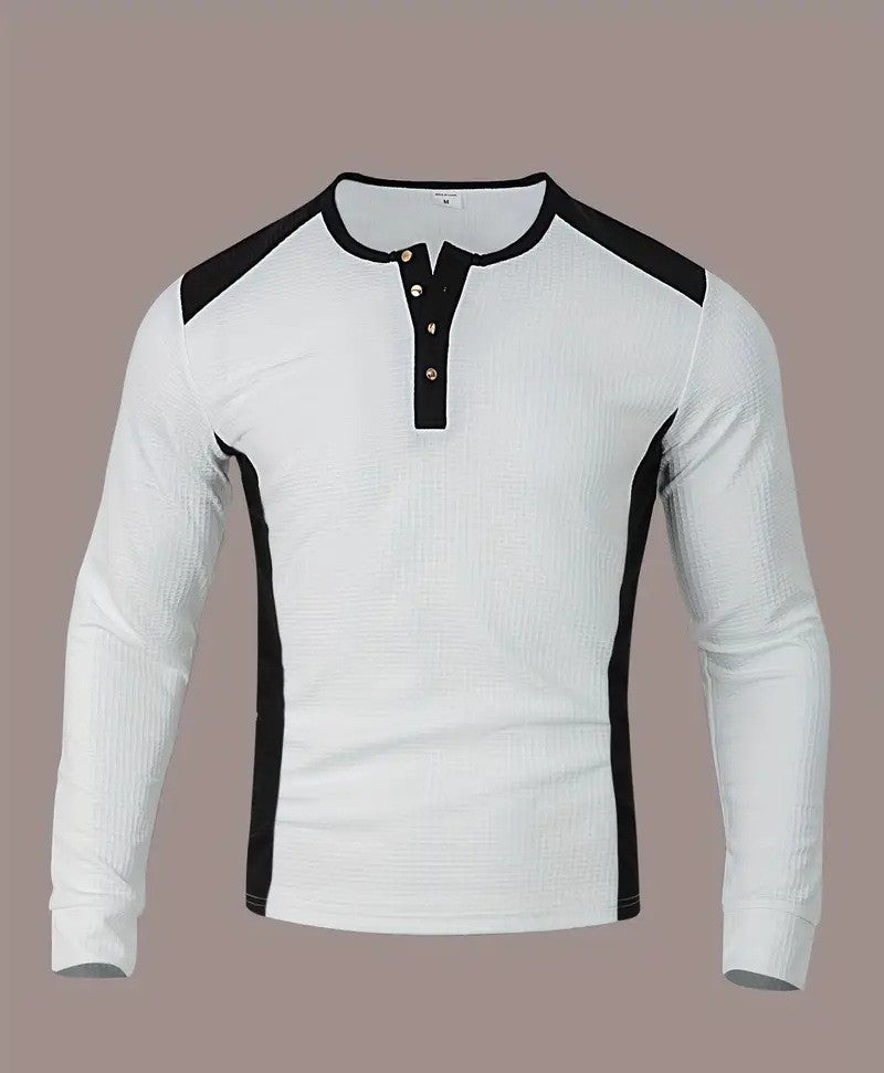 KZZ Men's Patchwork Henry Shirt