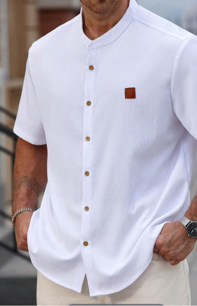 KZZ Plus Size Solid Color Short-Sleeve Button-Up Shirt