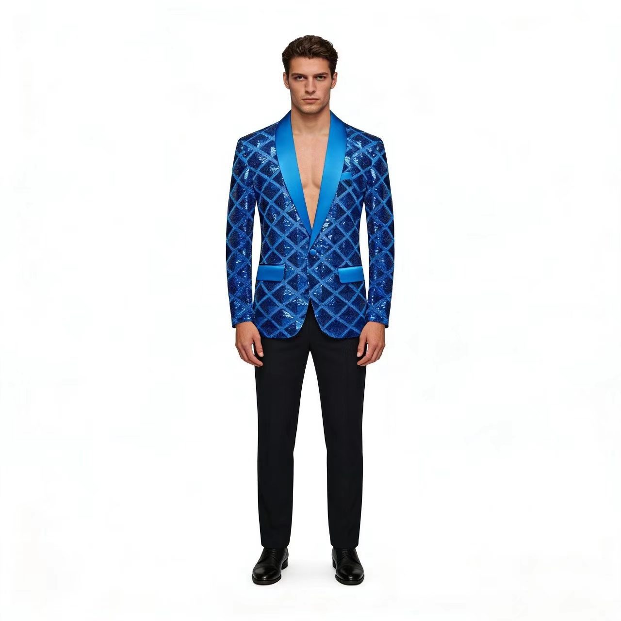 KZZ Men's Solid-Color Slim-Fit Sequin Blazer