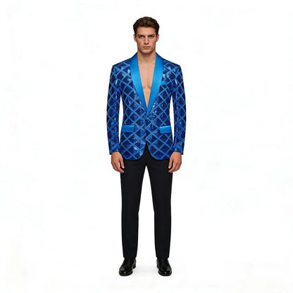 KZZ Men's Solid-Color Slim-Fit Sequin Blazer