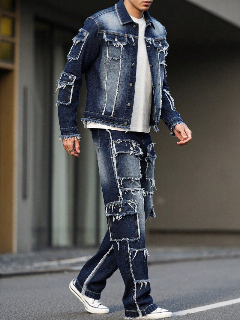 KZZ Men's two-piece denim outfit set